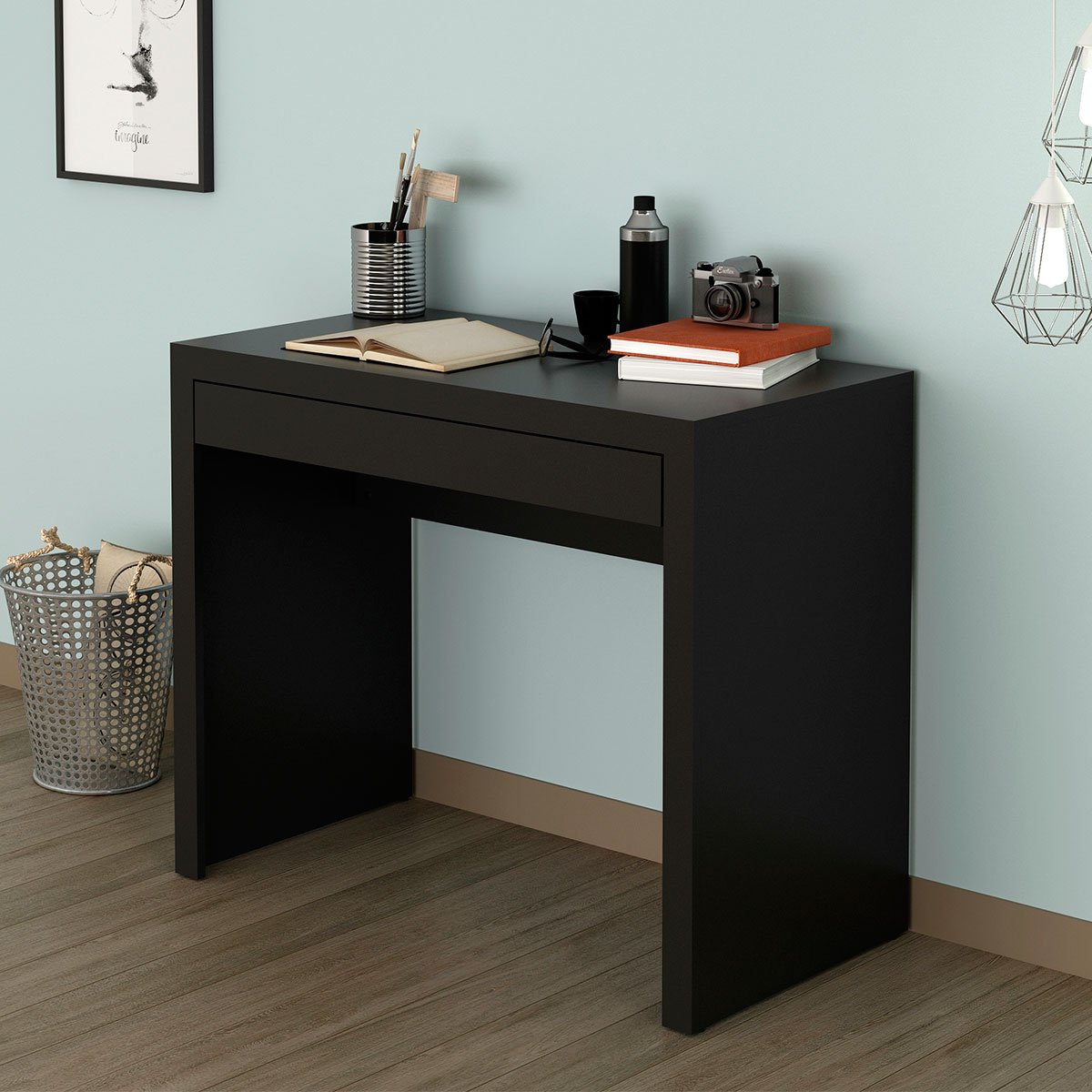 Escrivaninha Mesa de Escritório 90 cm 1 Gaveta Preto