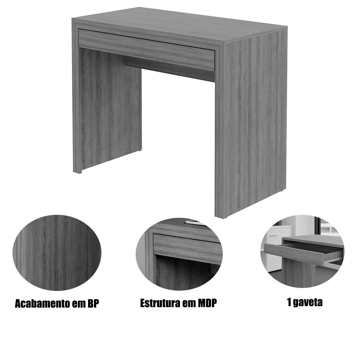 Escrivaninha Mesa de Escritório 90 cm 1 Gaveta Rústico