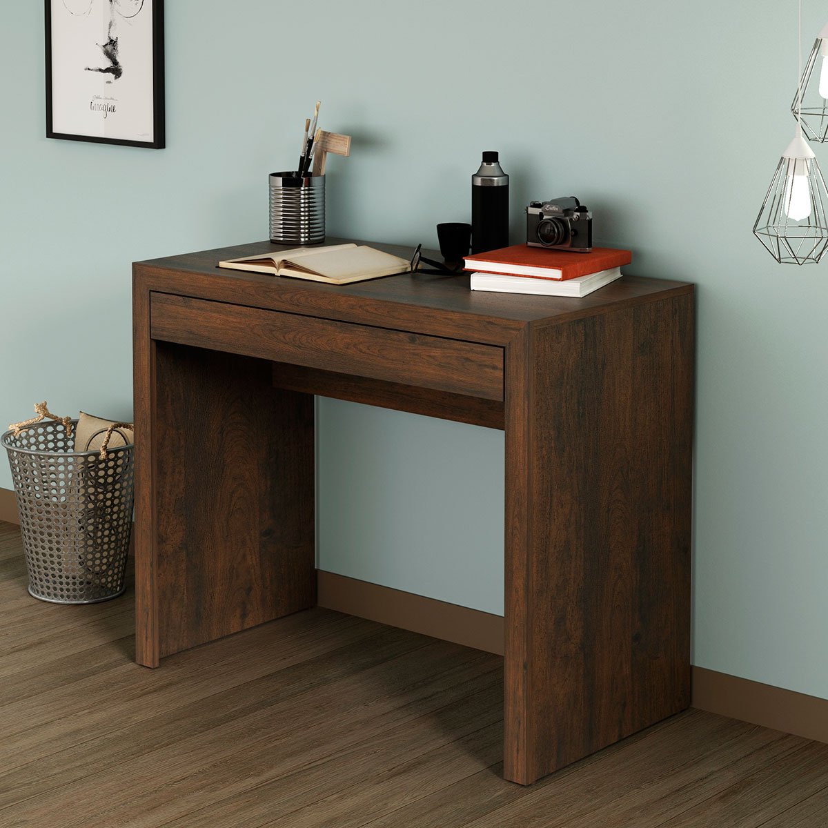 Escrivaninha Mesa de Escritório 90 cm 1 Gaveta Rústico