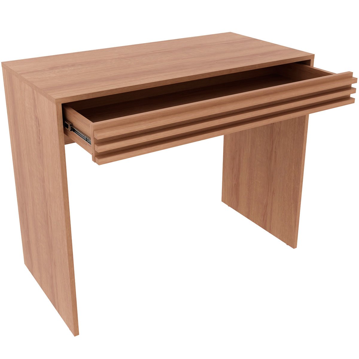 Escrivaninha Mesa de Escritório 90 cm 1 Gaveta Ripado Amêndoa