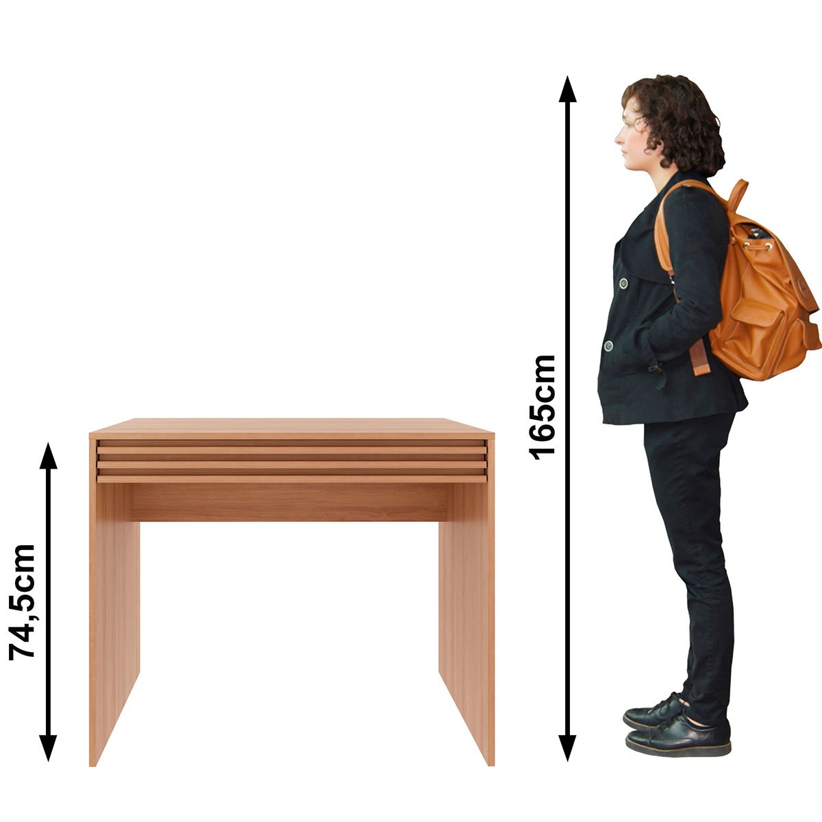 Escrivaninha Mesa de Escritório 90 cm 1 Gaveta Ripado Amêndoa