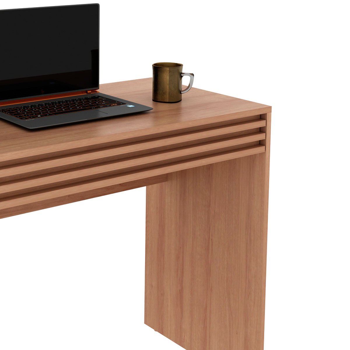Escrivaninha Mesa de Escritório 90 cm 1 Gaveta Ripado Amêndoa