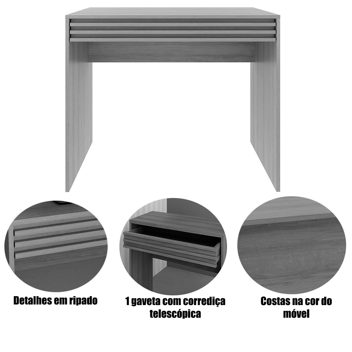 Escrivaninha Mesa de Escritório 90 cm 1 Gaveta Ripado Branco