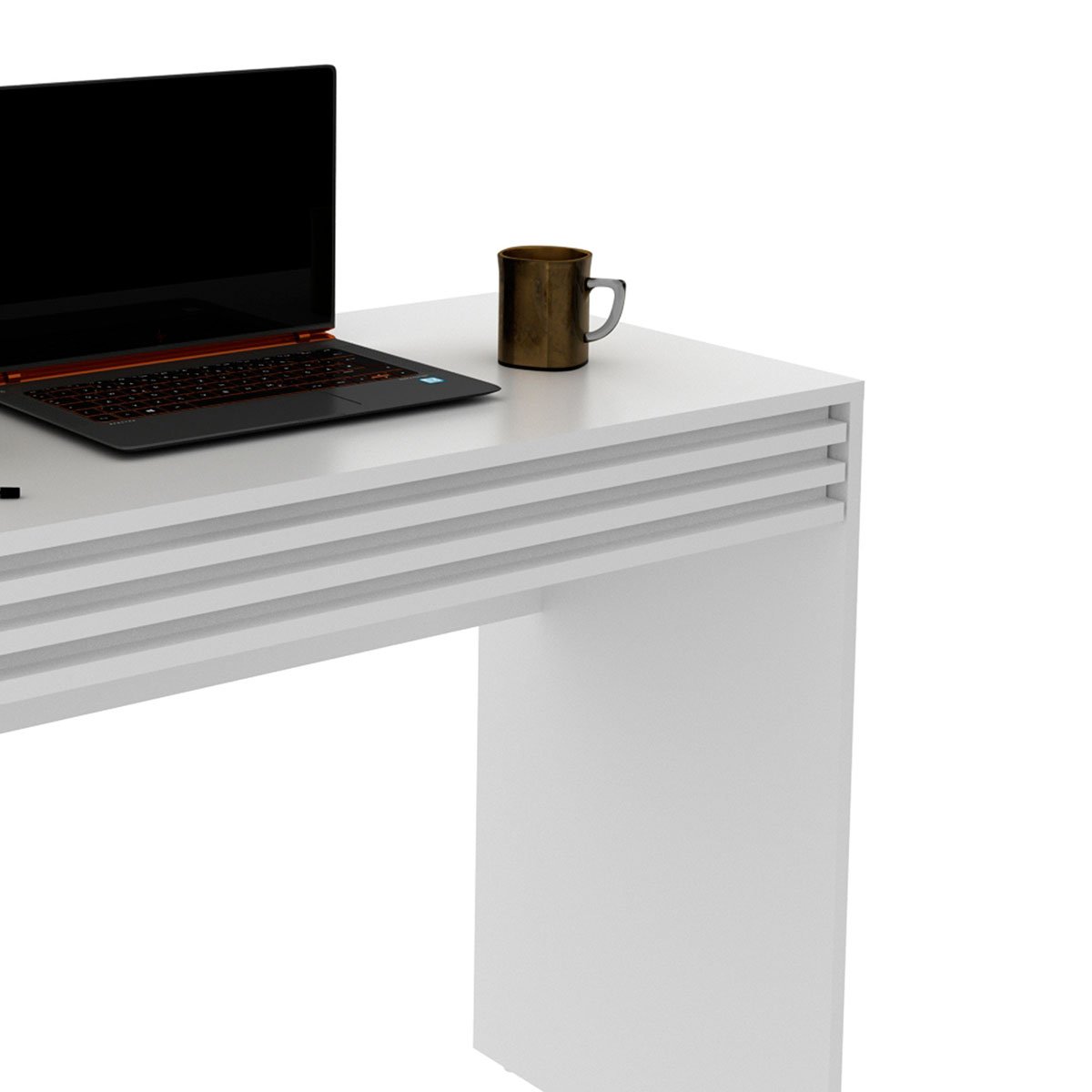 Escrivaninha Mesa de Escritório 90 cm 1 Gaveta Ripado Branco