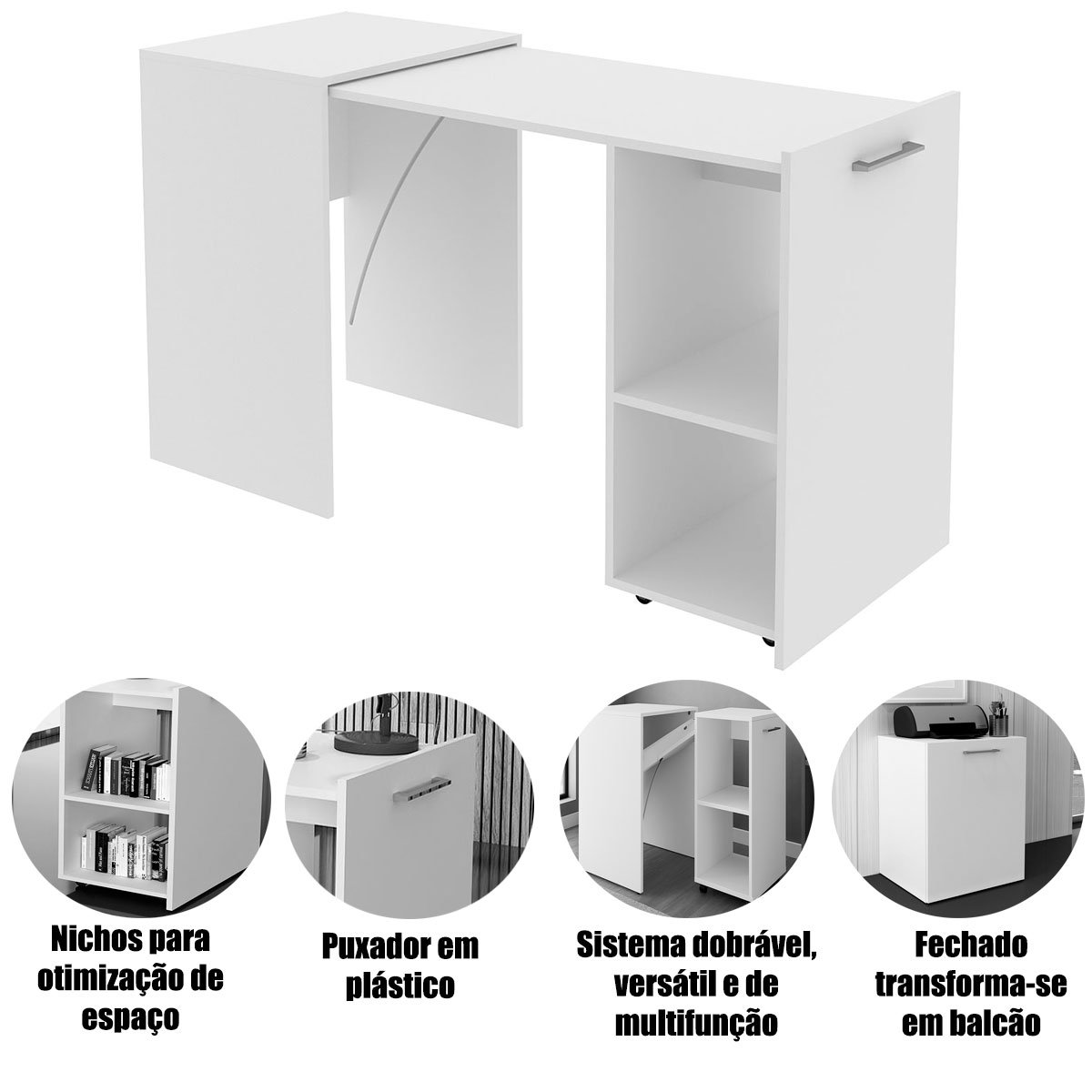 Escrivaninha Retrátil Para Escritório Multiuso Articulável Branco