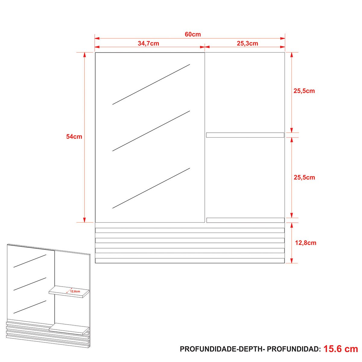 Espelheira para Banheiro 60 cm 2 Prateleiras Sâmia  Amêndoa/Mármore Branco