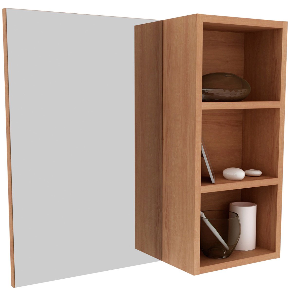 Espelheira para Banheiro 60 cm 3 Nichos Valente Amêndoa