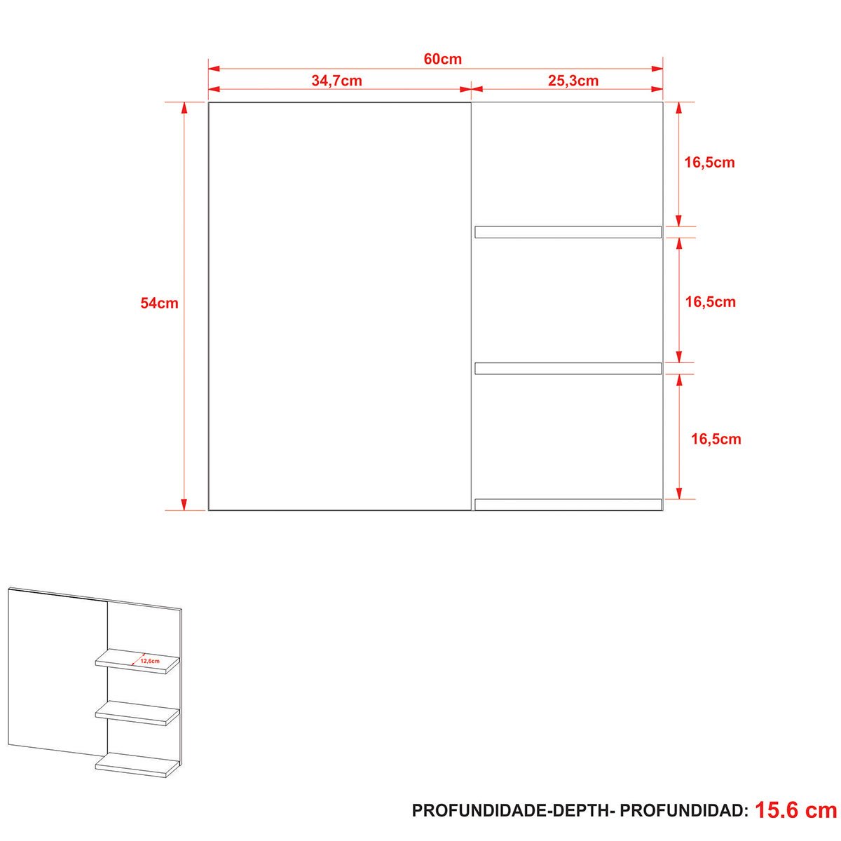 Espelheira para Banheiro 60 cm 3 Prateleiras Romana Mármore Branco