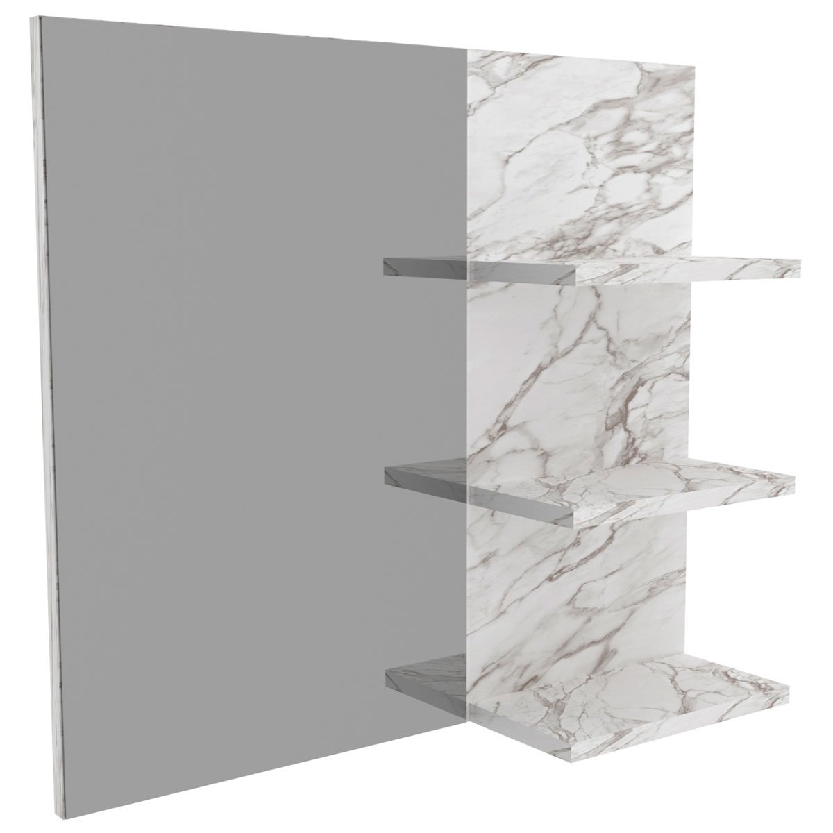 Espelheira para Banheiro 60 cm 3 Prateleiras Romana Mármore Branco