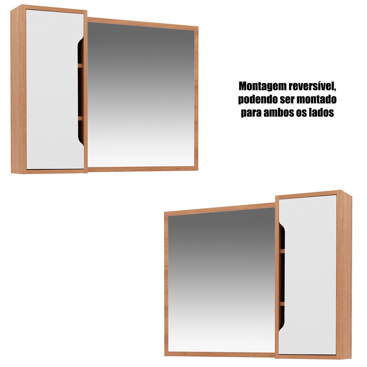 Espelheira para Banheiro 80 cm com 1 Porta Amêndoa/Branco
