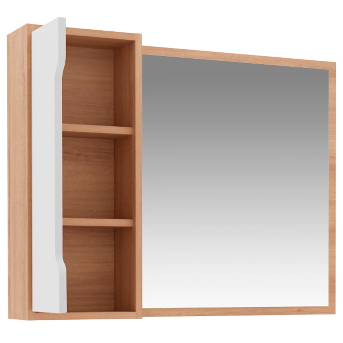 Espelheira para Banheiro 80 cm com 1 Porta Amêndoa/Branco