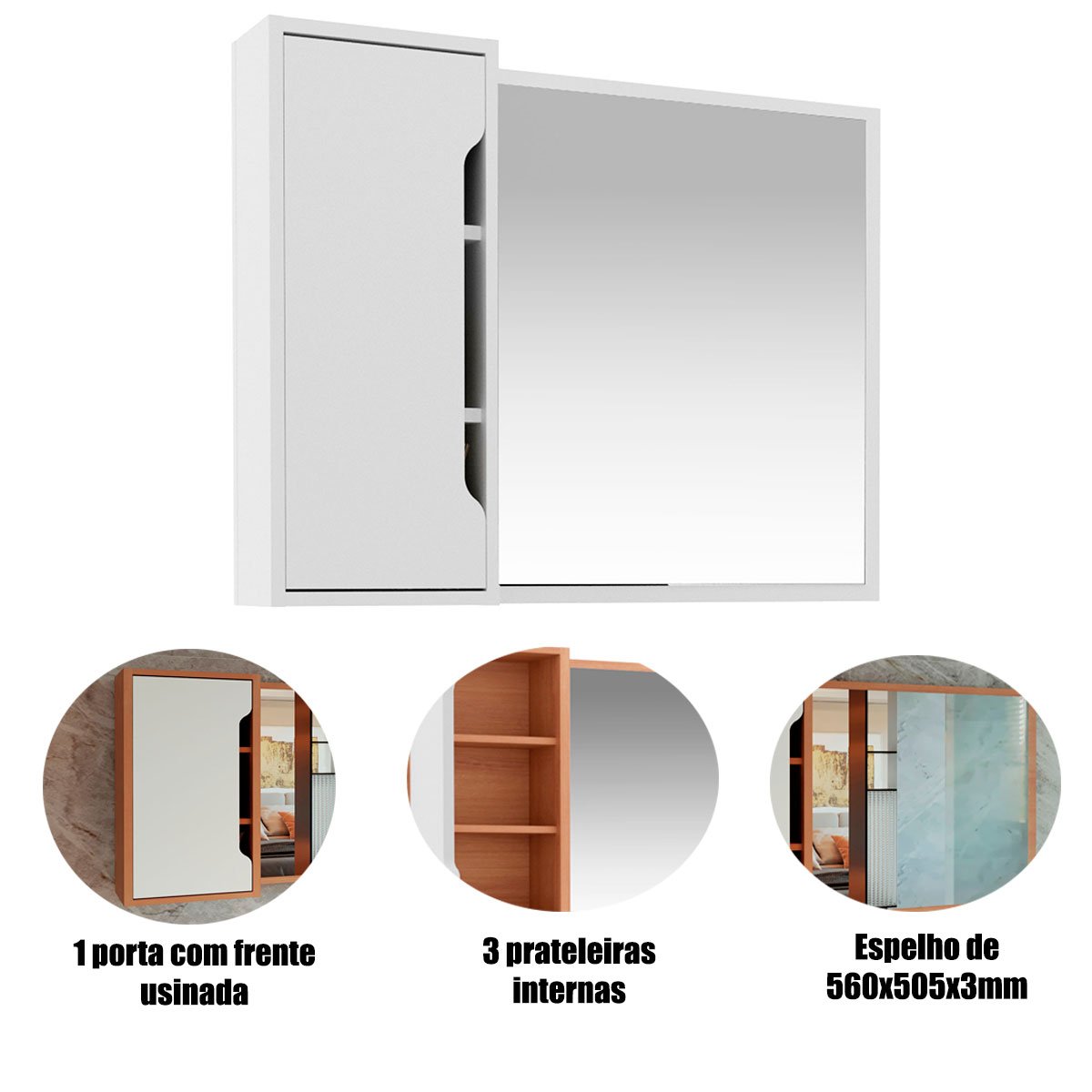 Espelheira para Banheiro 80 cm com 1 Porta Branco