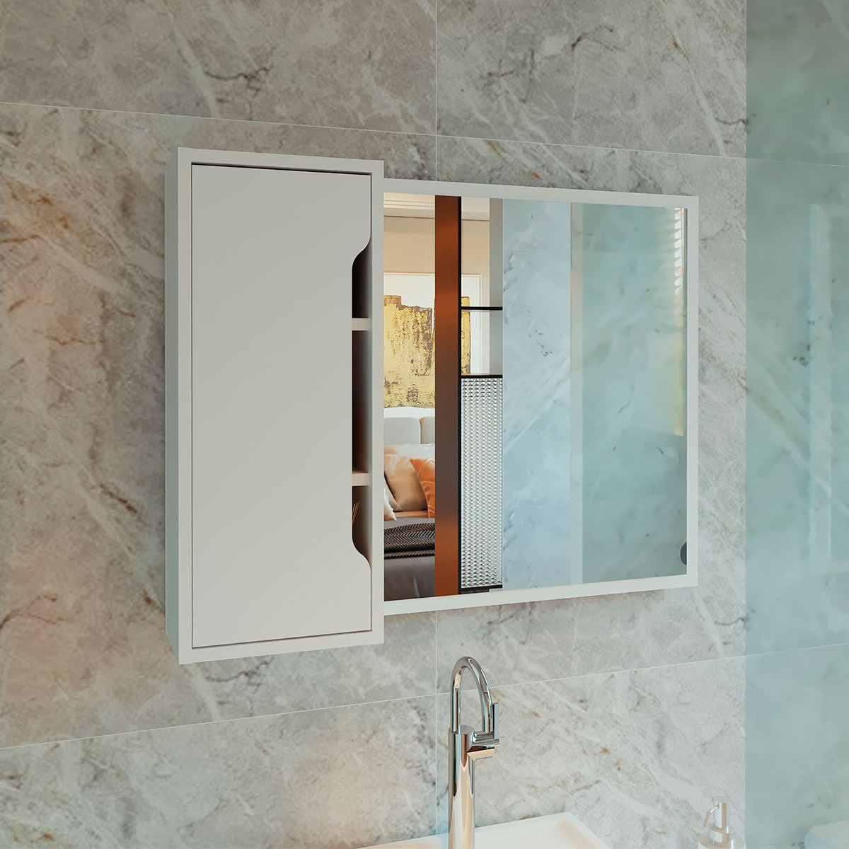 Espelheira para Banheiro 80 cm com 1 Porta Branco