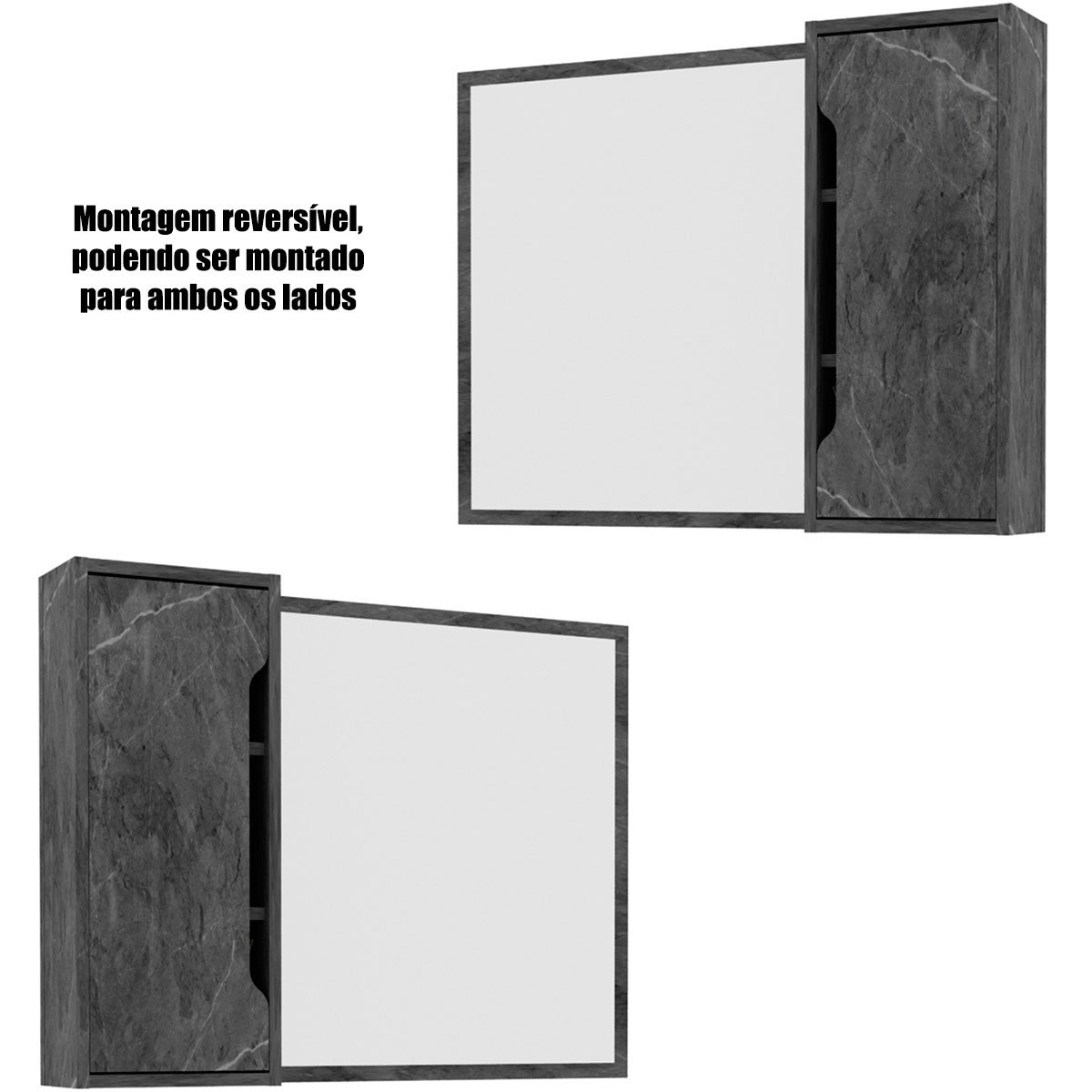 Espelheira para Banheiro 80 cm com 1 Porta Mármore Lunar