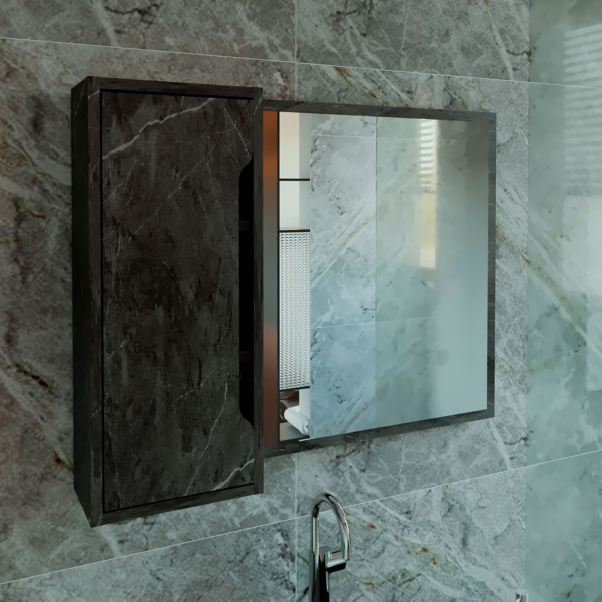 Espelheira para Banheiro 80 cm com 1 Porta Mármore Lunar