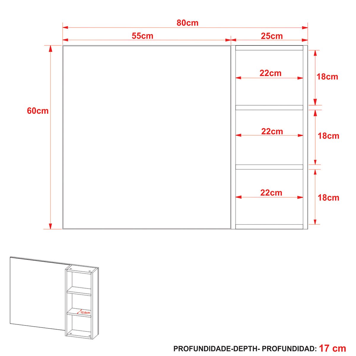 Espelheira para Banheiro 80 cm com 1 Porta Marina Amêndoa