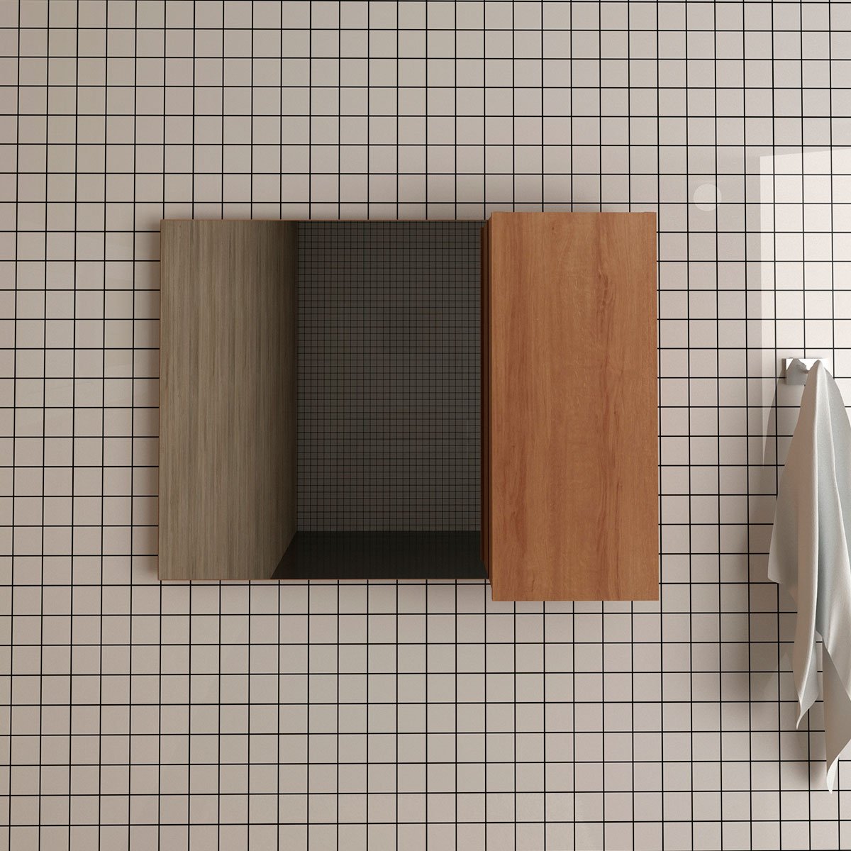 Espelheira para Banheiro 80 cm com 1 Porta Marina Amêndoa
