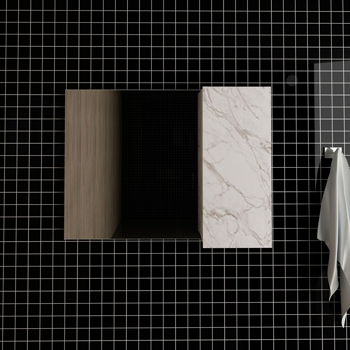 Espelheira para Banheiro 80 cm com 1 Porta Marina Mármore Branco