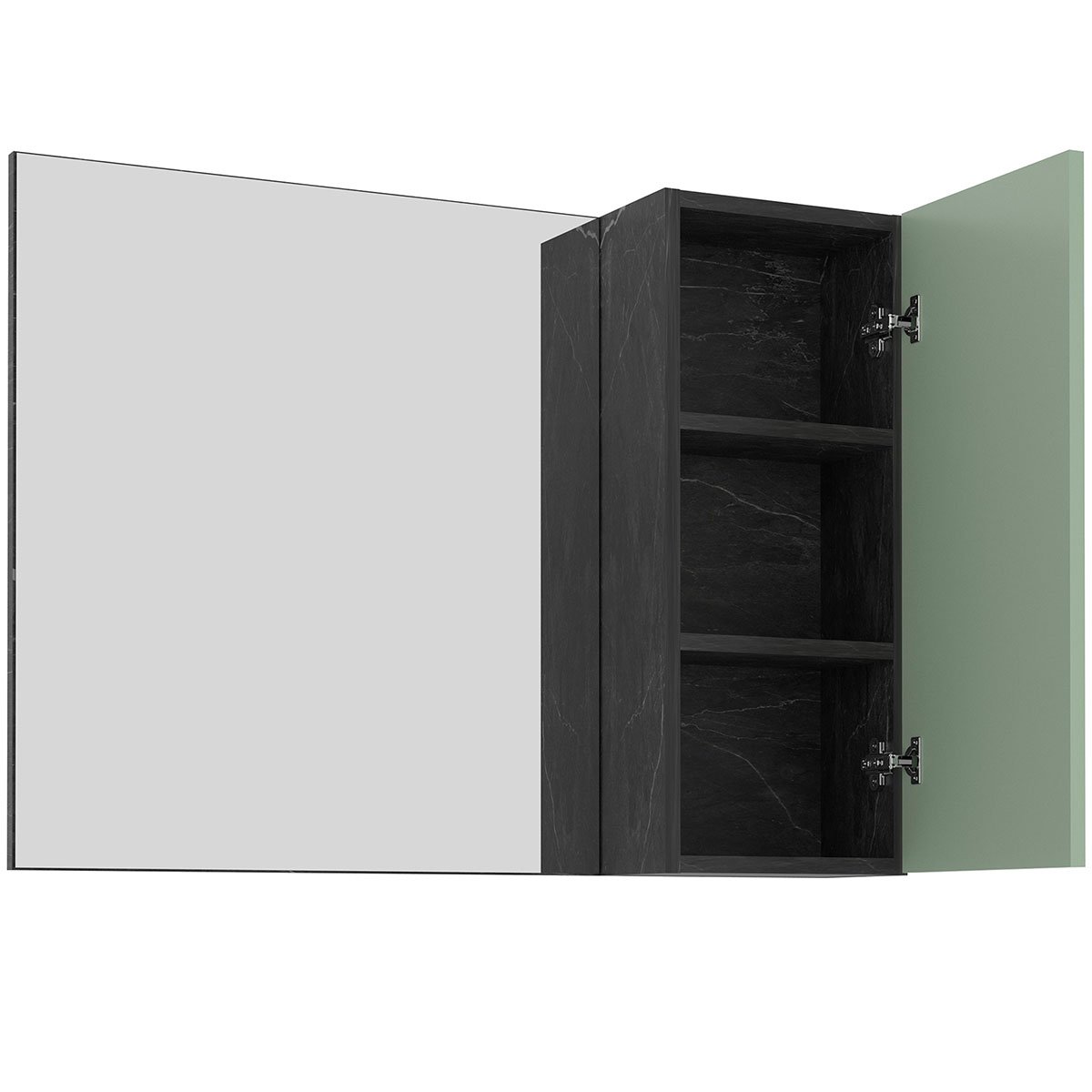 Espelheira para Banheiro 80 cm com 1 Porta Marina Mármore Lunar/Verde Mar