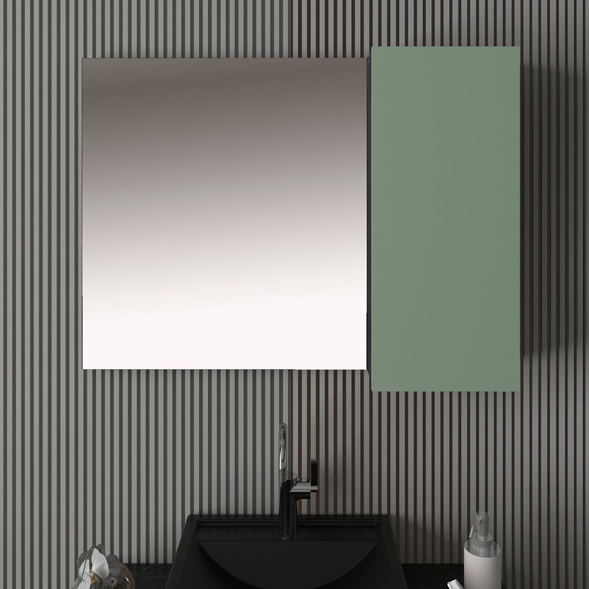 Espelheira para Banheiro 80 cm com 1 Porta Marina Mármore Lunar/Verde Mar