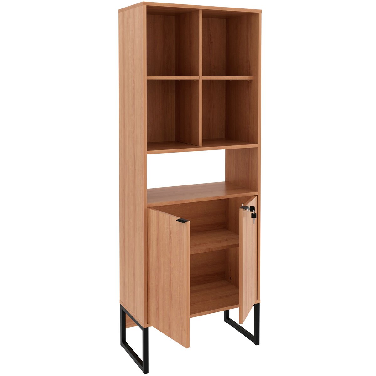Estante Armário Alta Livreiro Multiuso Office 2 Portas Amêndoa/Preto
