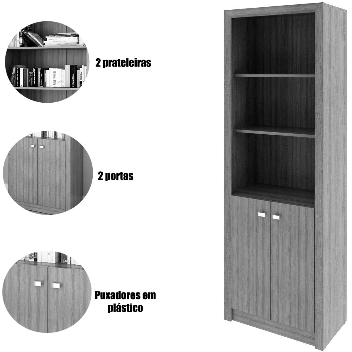 Estante Armário Alta Livreiro Multiuso Office 2 Portas Nogal