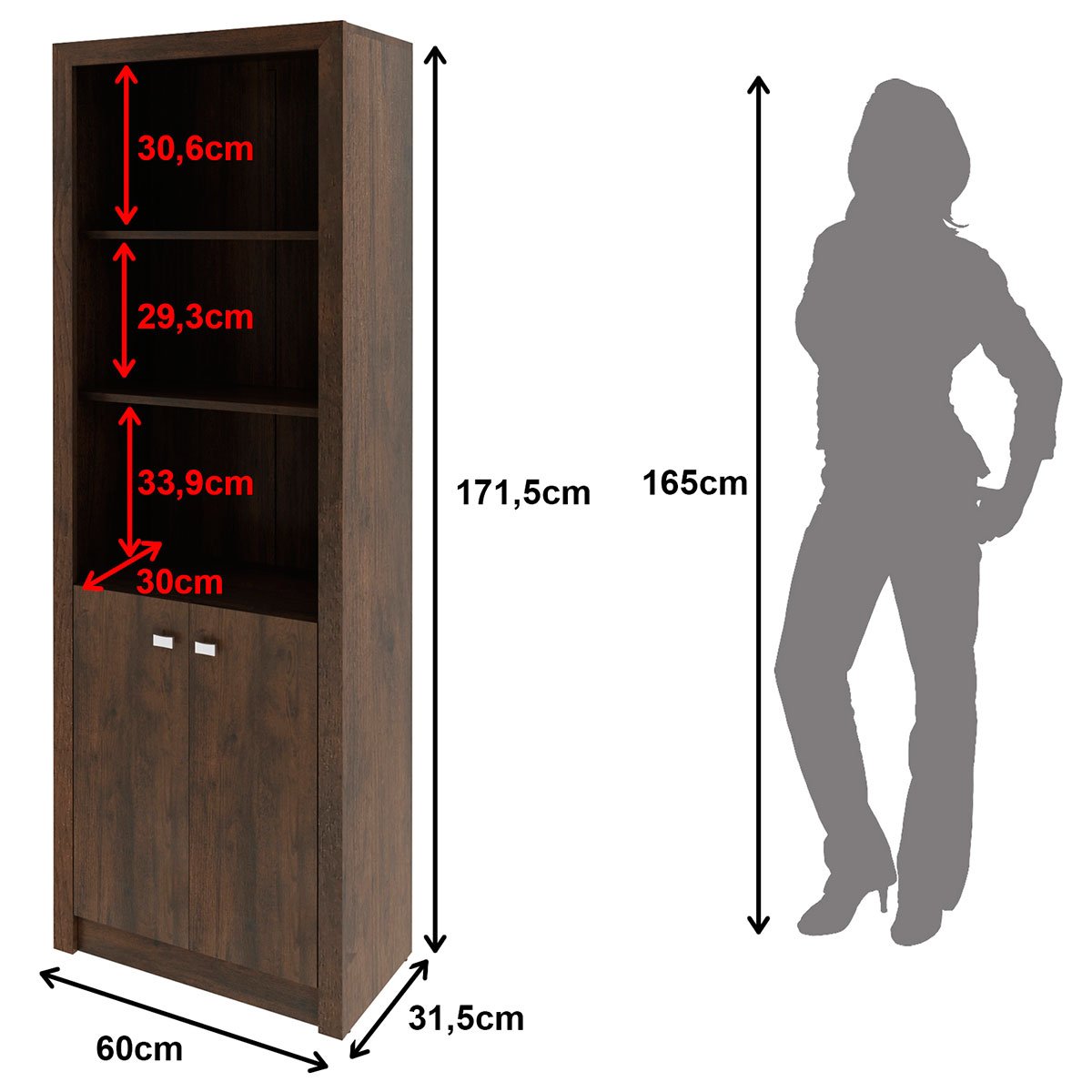 Estante Armário Alta Livreiro Multiuso Office 2 Portas Rústico