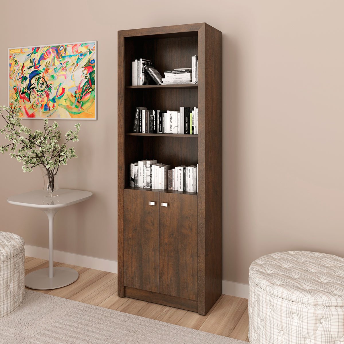 Estante Armário Alta Livreiro Multiuso Office 2 Portas Rústico