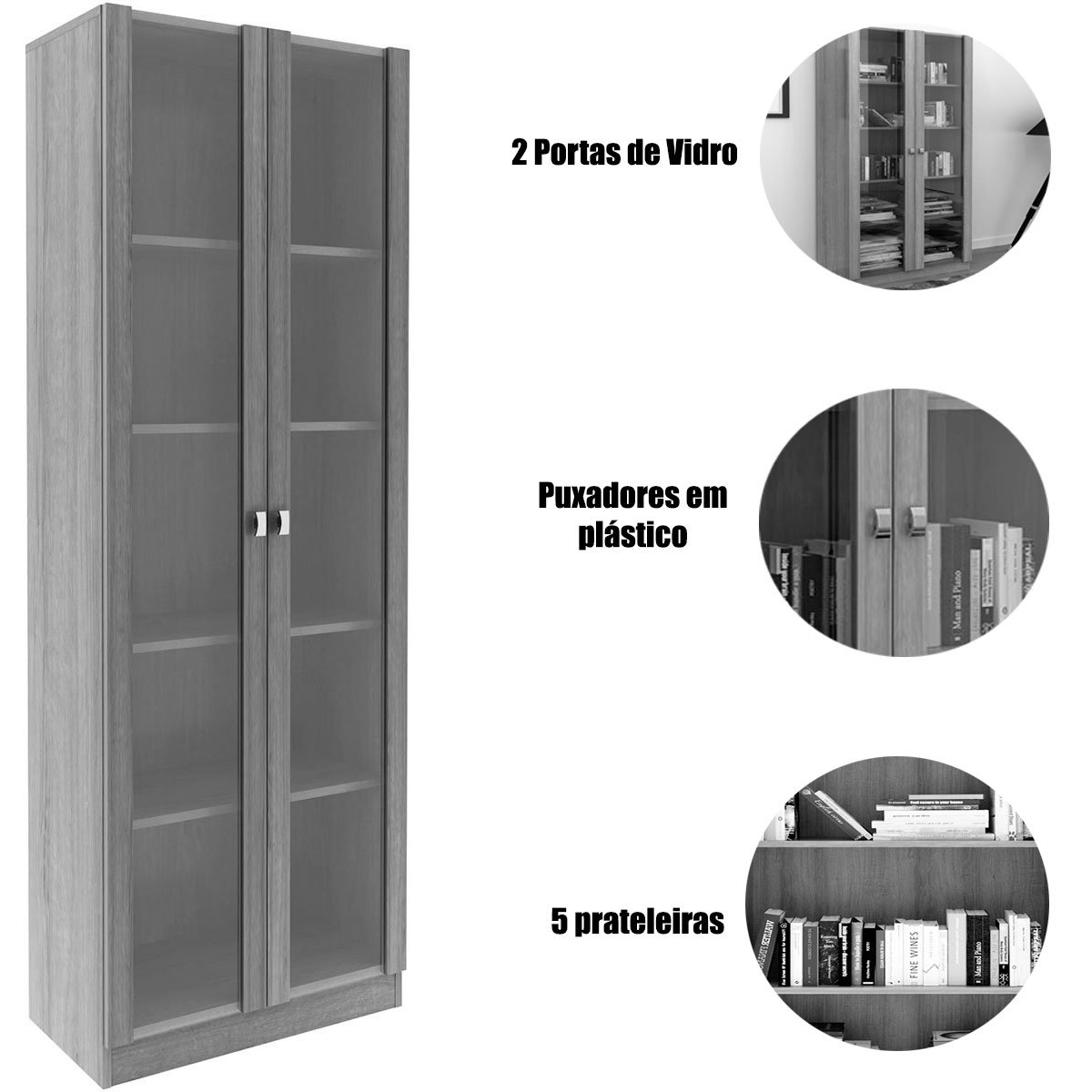 Estante Armário Alta Livreiro Multiuso Office 2 Portas Vidro Branco