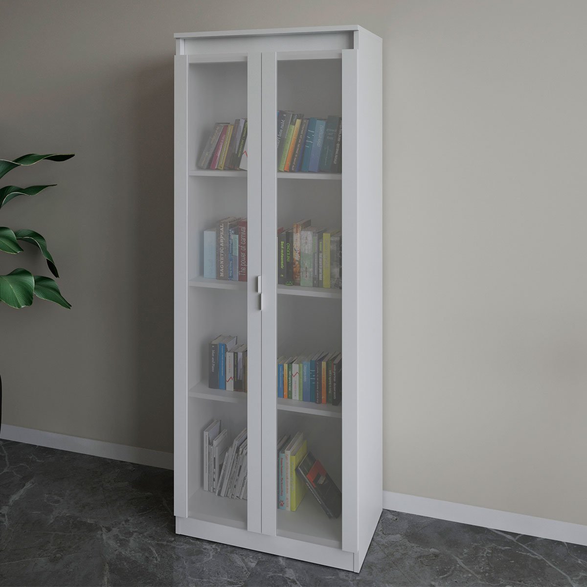Estante Armário Alta Livreiro Multiuso Office 2 Portas Vidro Branco