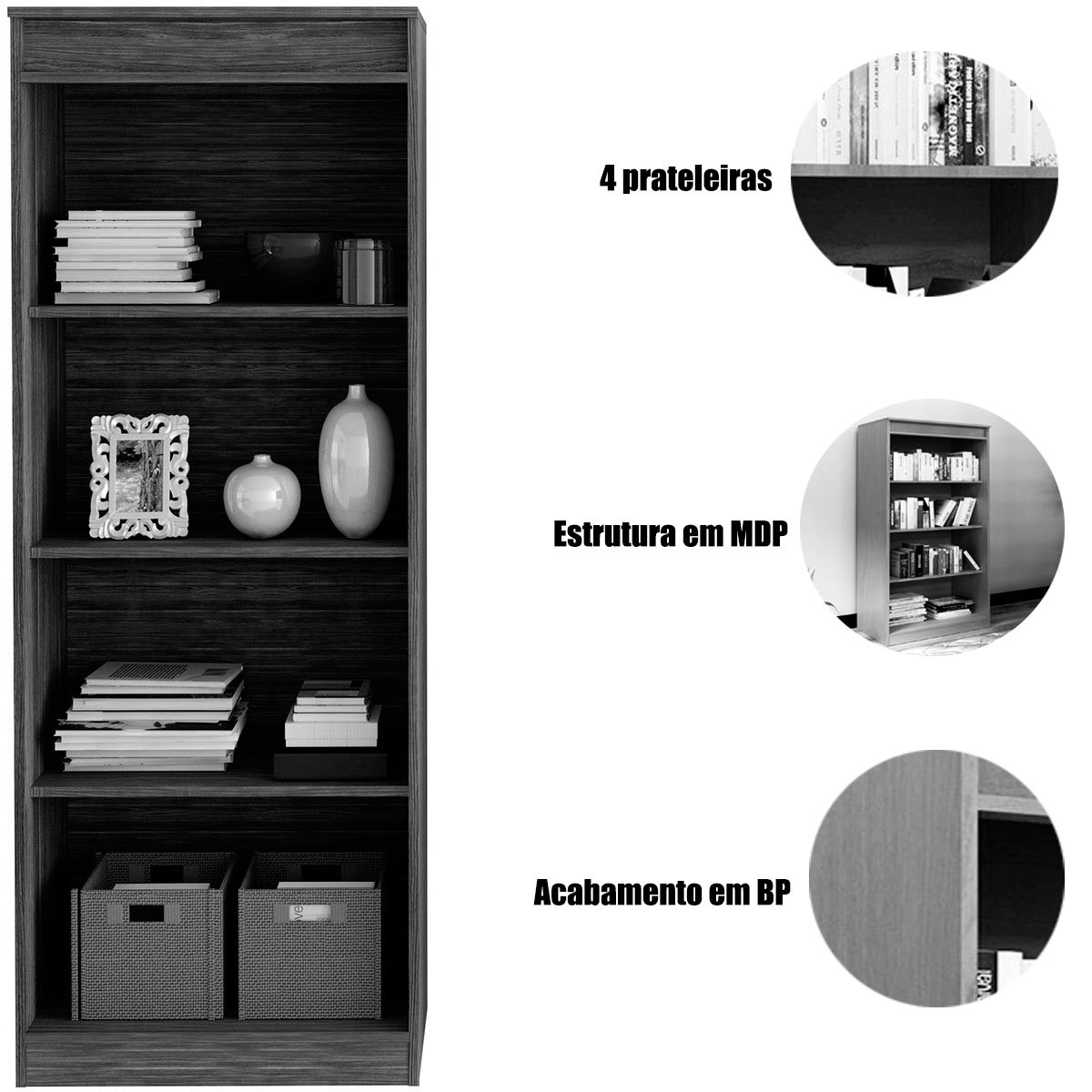Estante Armário Alta Livreiro Multiuso Office 4 Prateleiras Amêndoa