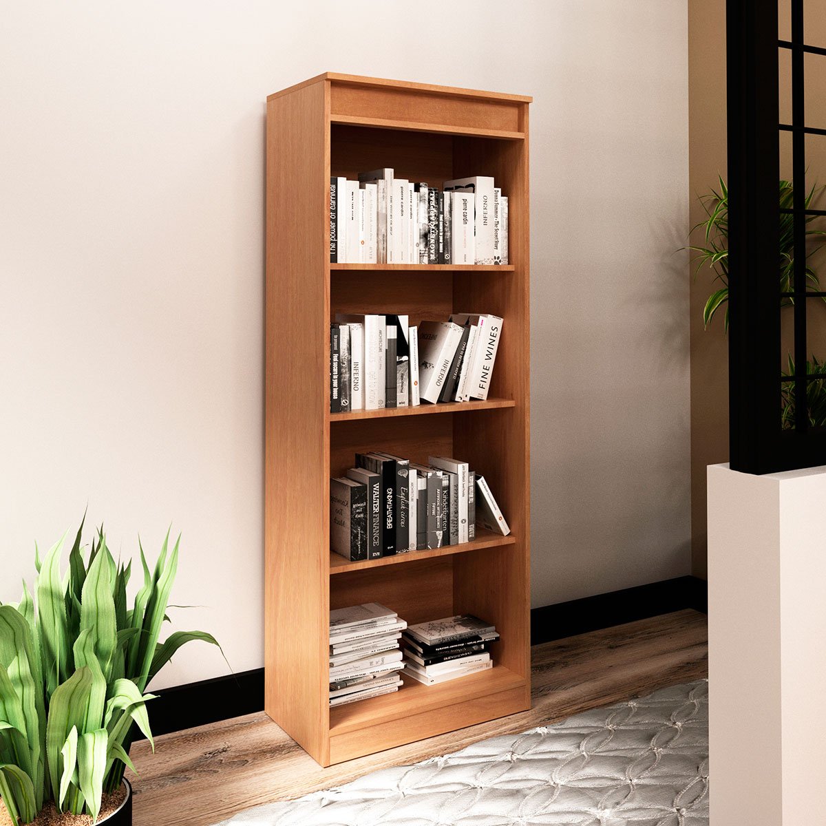Estante Armário Alta Livreiro Multiuso Office 4 Prateleiras Amêndoa