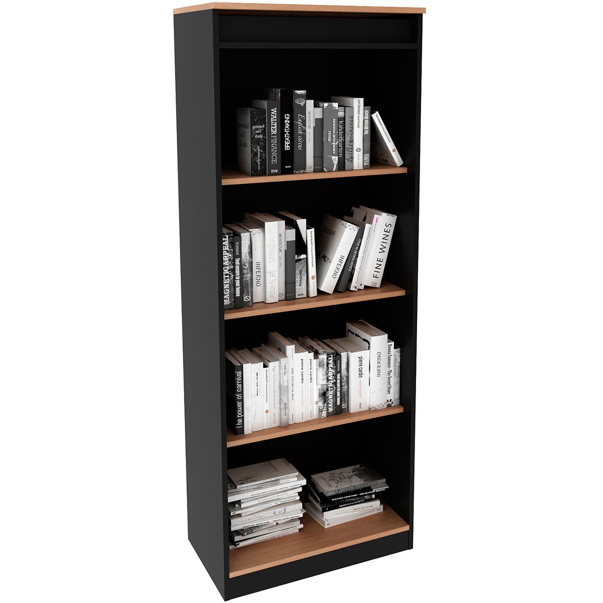 Estante Armário Alta Livreiro Multiuso Office 4 Prateleiras Amêndoa/Preto