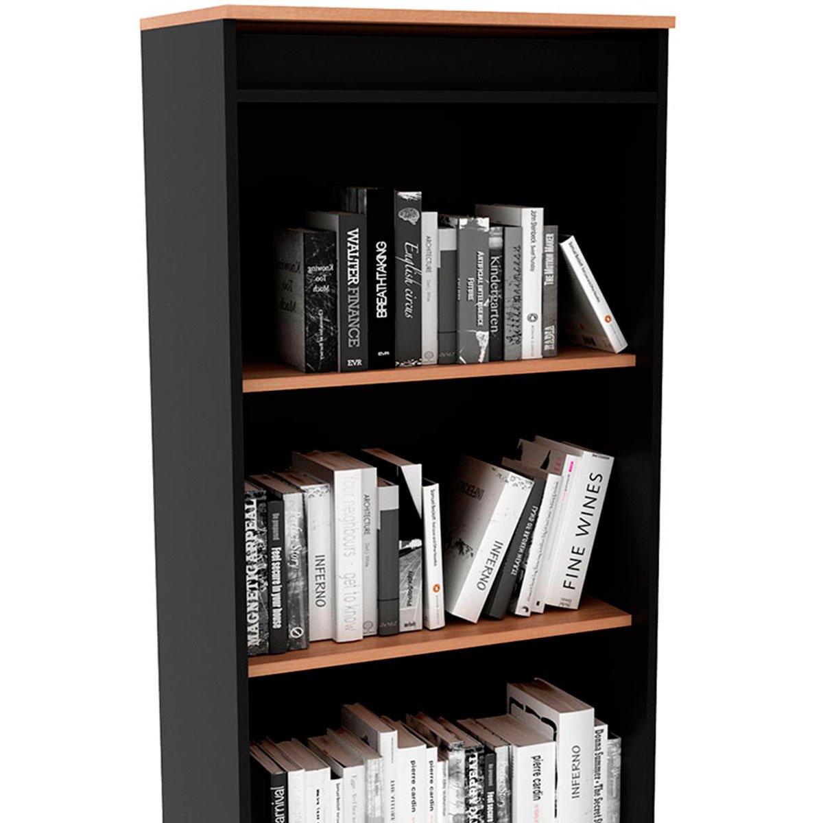 Estante Armário Alta Livreiro Multiuso Office 4 Prateleiras Amêndoa/Preto