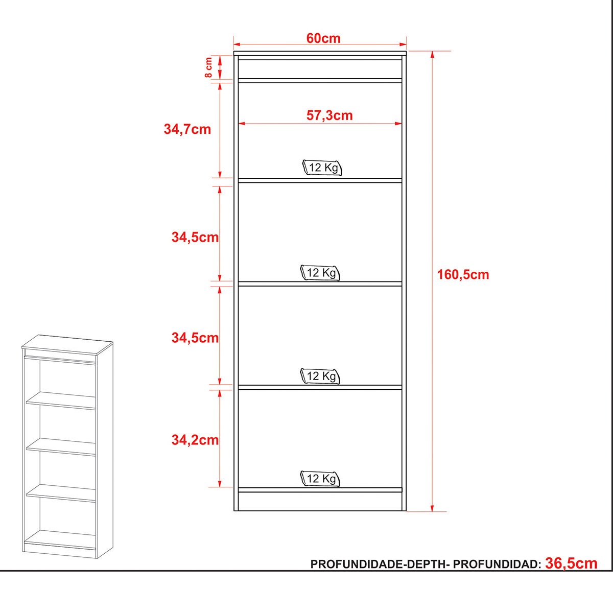 Estante Armário Alta Livreiro Multiuso Office 4 Prateleiras Branco