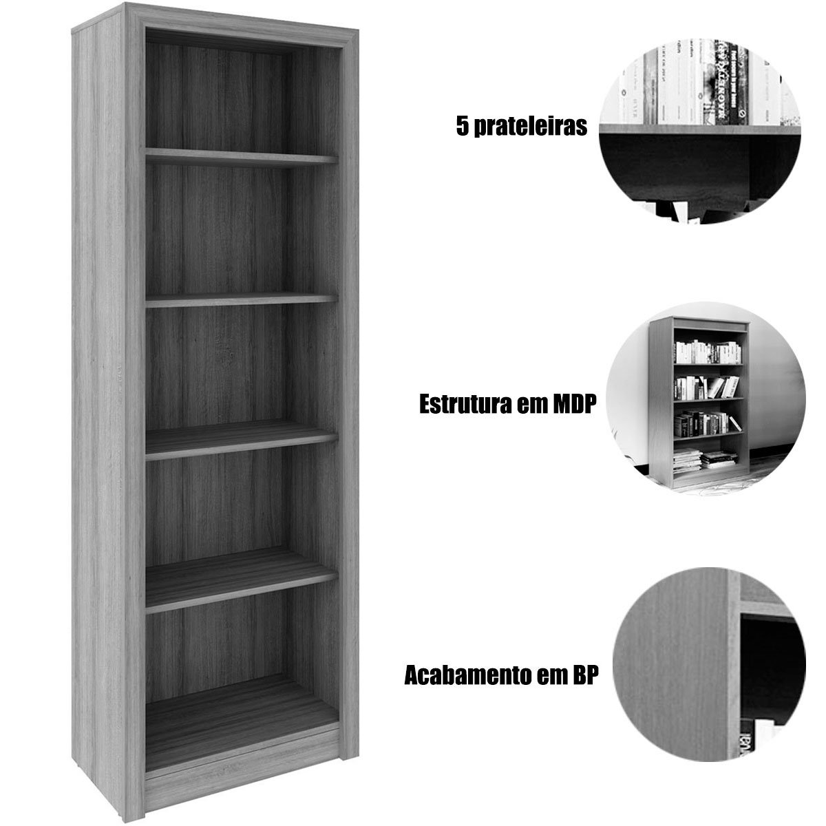 Estante Armário Alta Livreiro Multiuso Office 5 Prateleiras Amêndoa