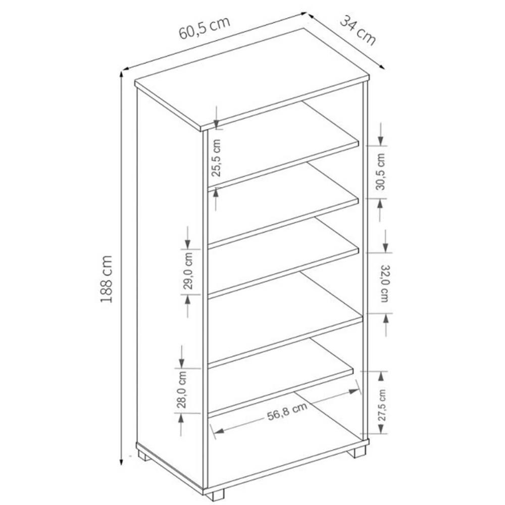 Estante Escritório 31x60x171cm ME4104 Livreiro Tecnomobili Preta 5 Prateleiras Organizar Documentos Livros