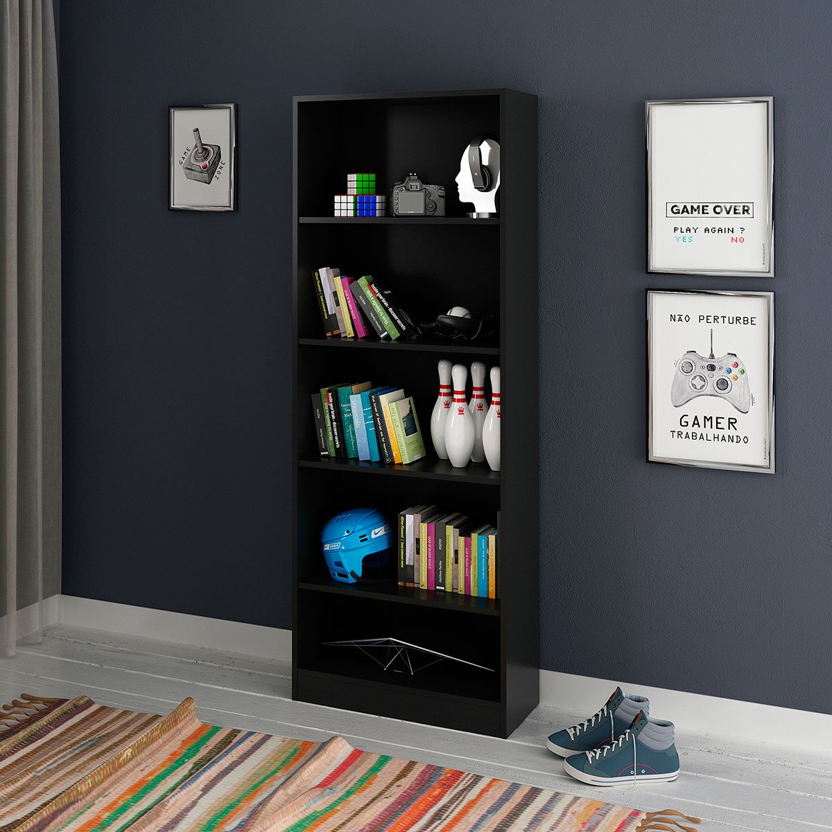 Estante Multiuso Gamer Livreiro Office 5 Prateleiras Preto