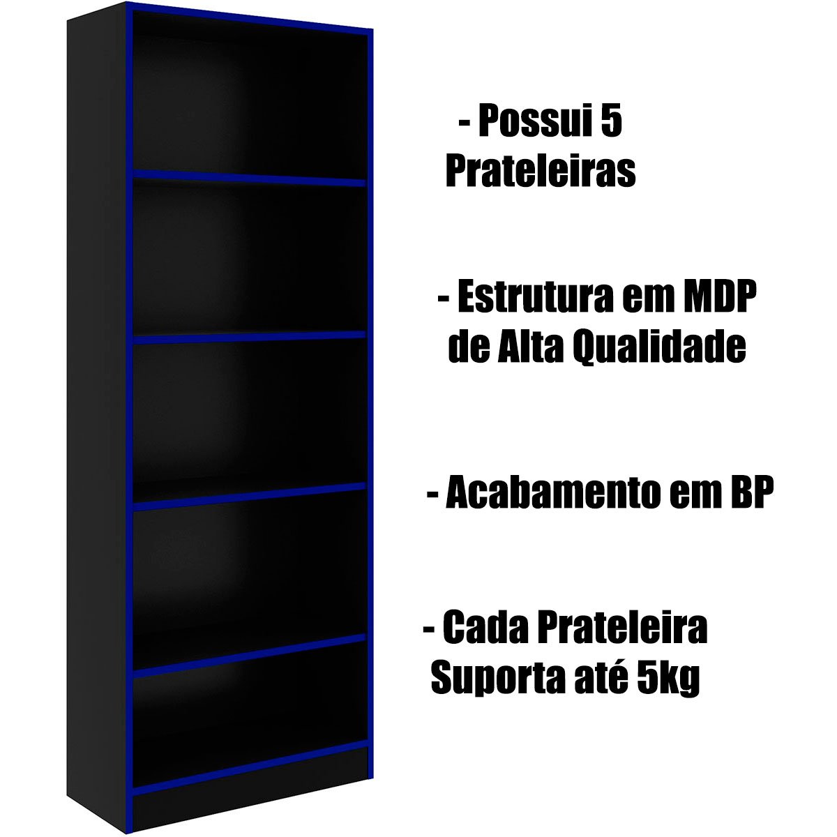 Estante Multiuso Gamer Livreiro Office 5 Prateleiras Preto/Azul