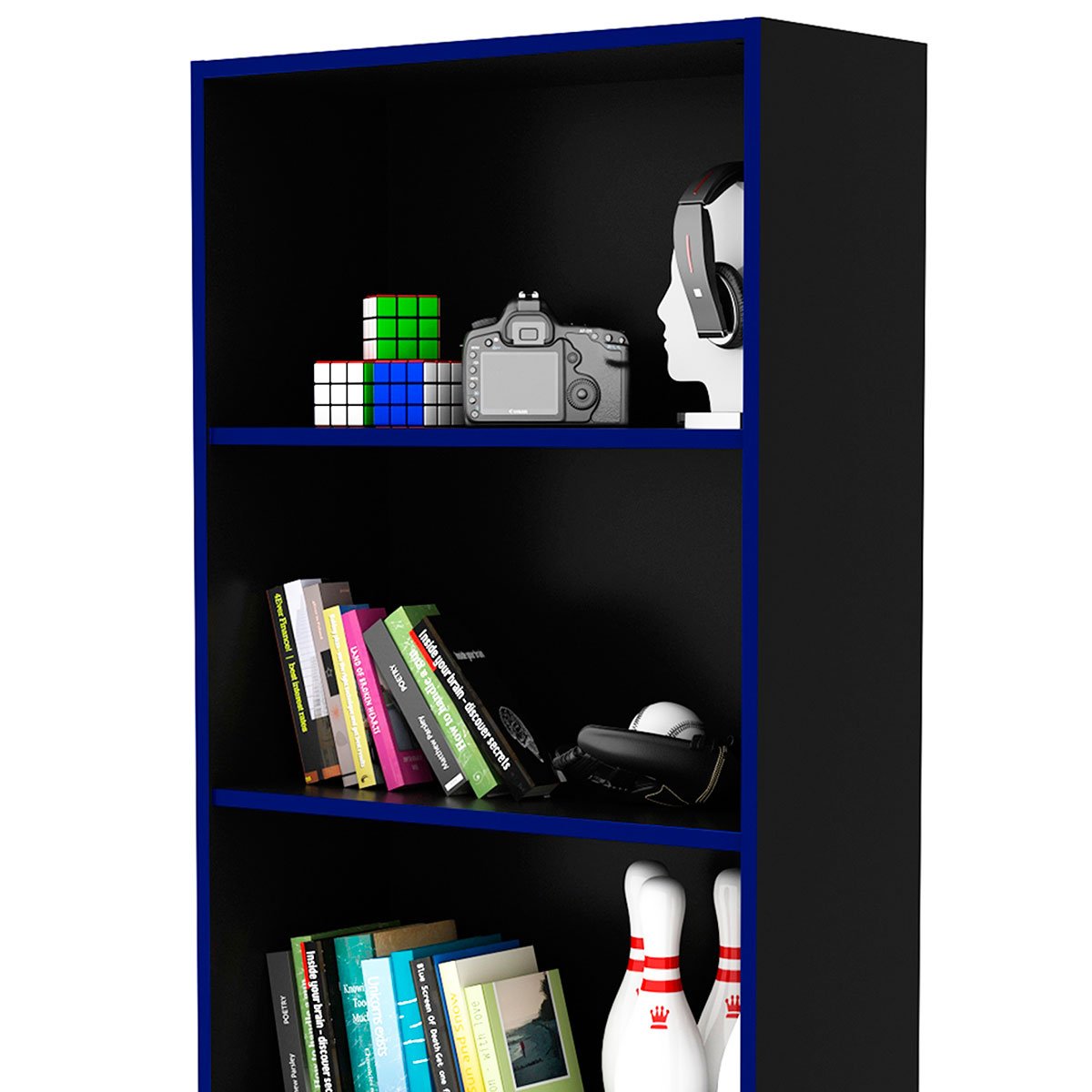 Estante Multiuso Gamer Livreiro Office 5 Prateleiras Preto/Azul