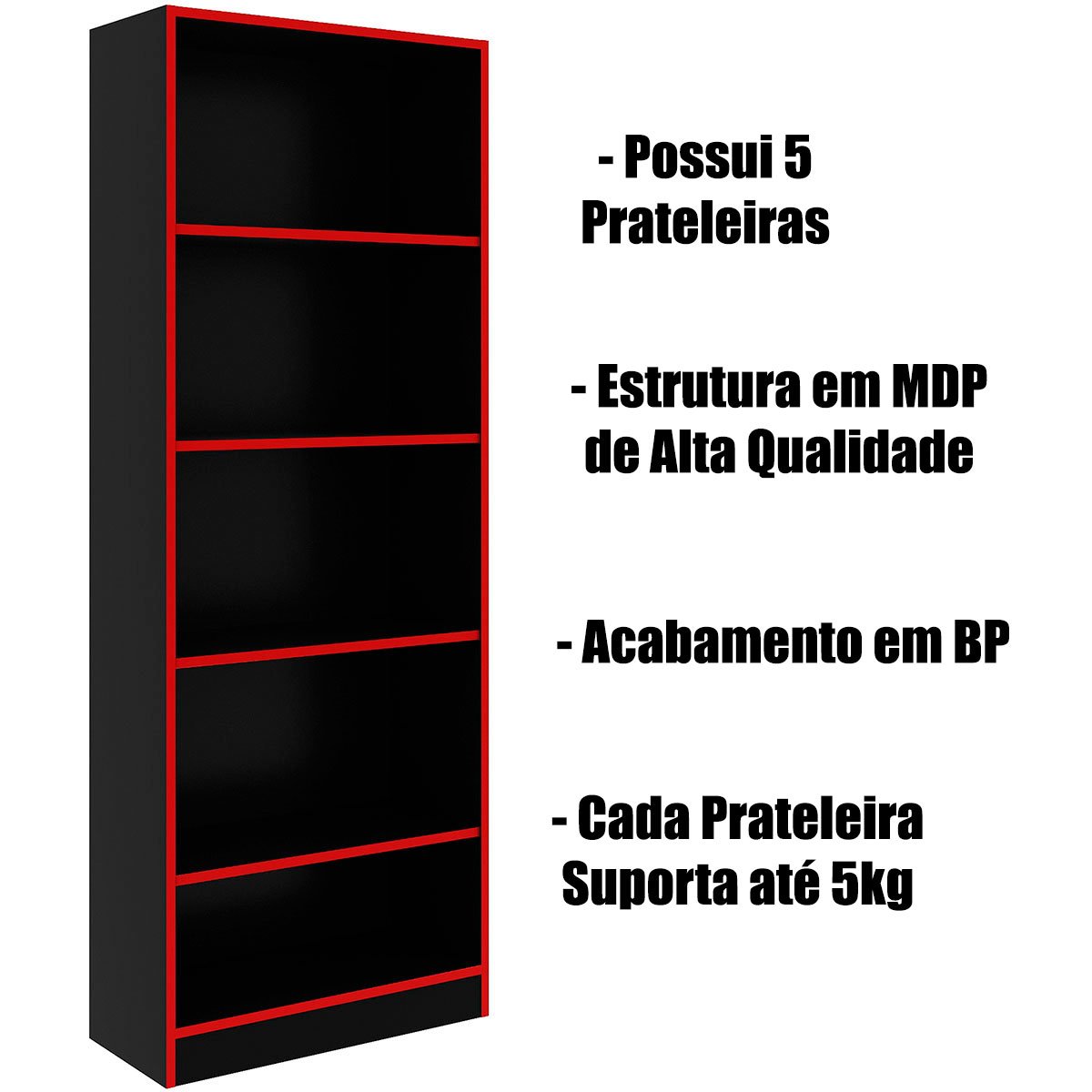 Estante Multiuso Gamer Livreiro Office 5 Prateleiras Preto/Vermelho