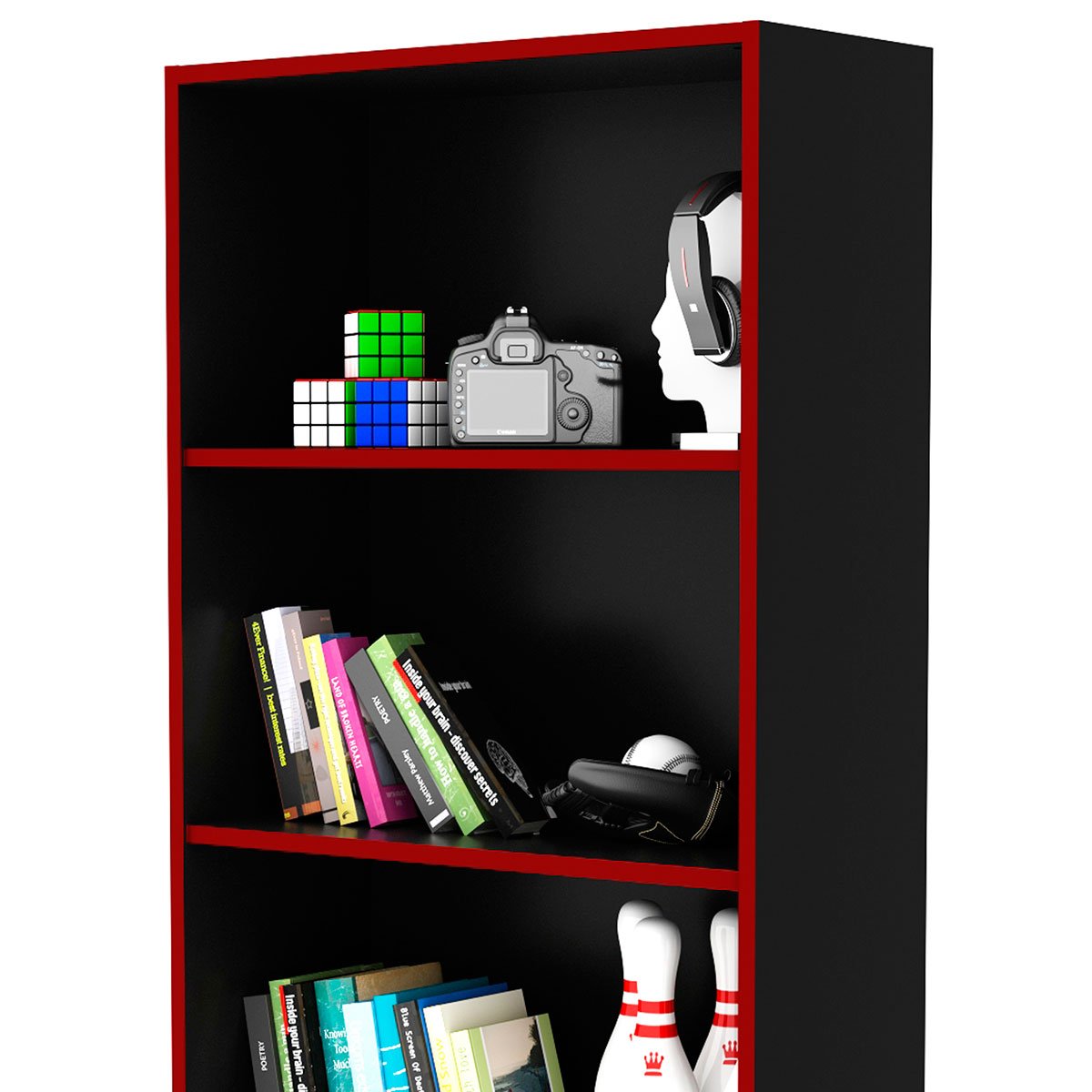 Estante Multiuso Gamer Livreiro Office 5 Prateleiras Preto/Vermelho