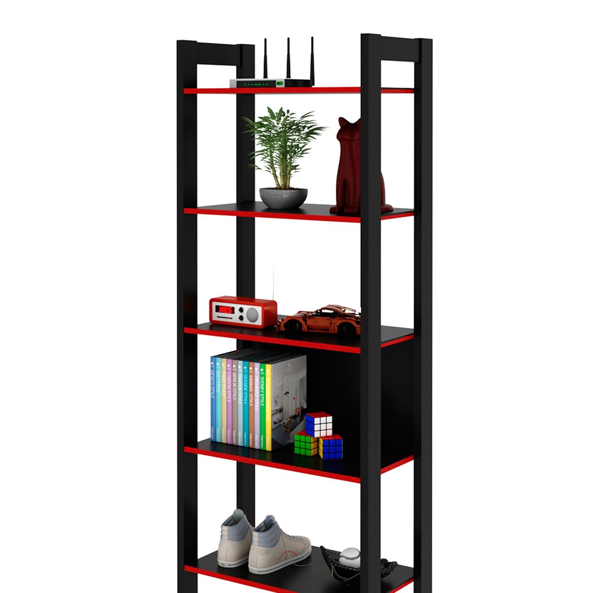 Estante Multiuso Gamer Livreiro Office 5 Prateleiras Preto/Vermelho