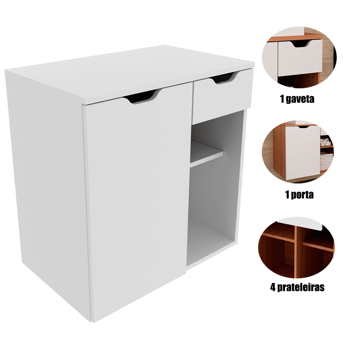 Gabinete de Banheiro 60 cm 1 Porta 1 Gaveta Romana Branco