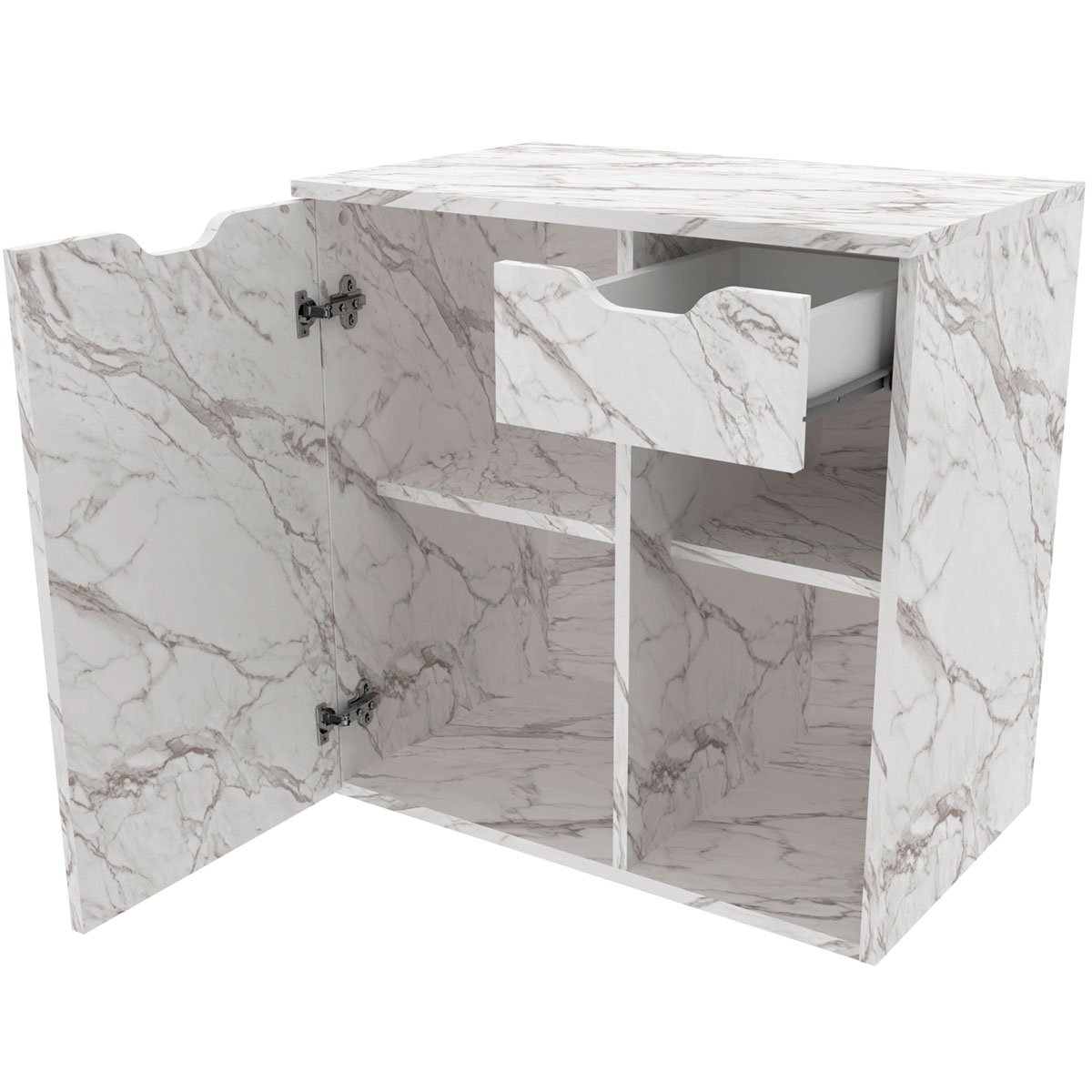 Gabinete de Banheiro 60 cm 1 Porta 1 Gaveta Romana Mármore Branco