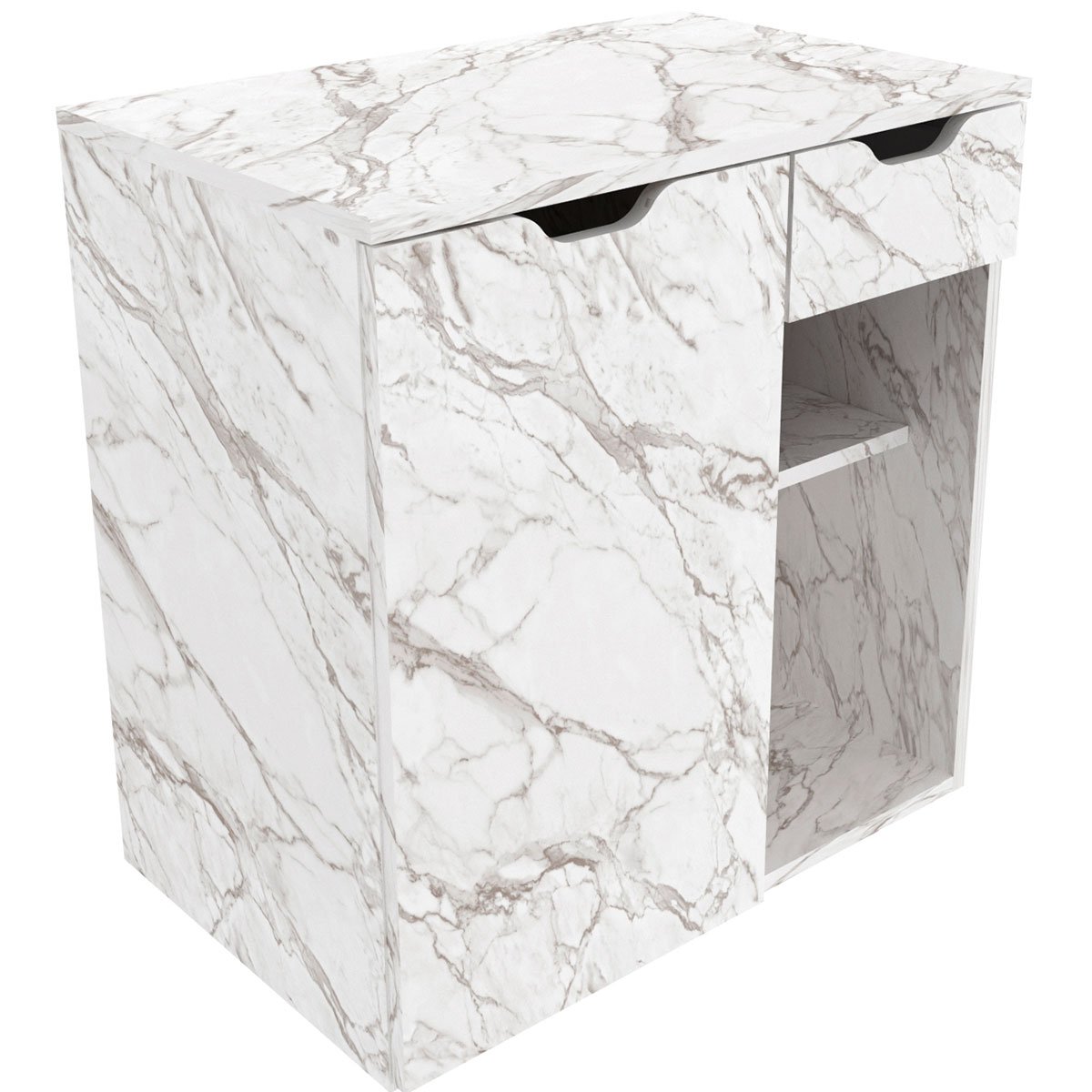 Gabinete de Banheiro 60 cm 1 Porta 1 Gaveta Romana Mármore Branco