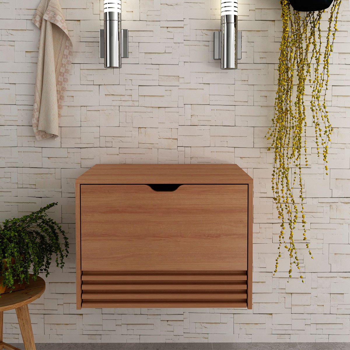 Gabinete de Banheiro 60 cm 1 Porta 1 Gaveta Sâmia Amêndoa