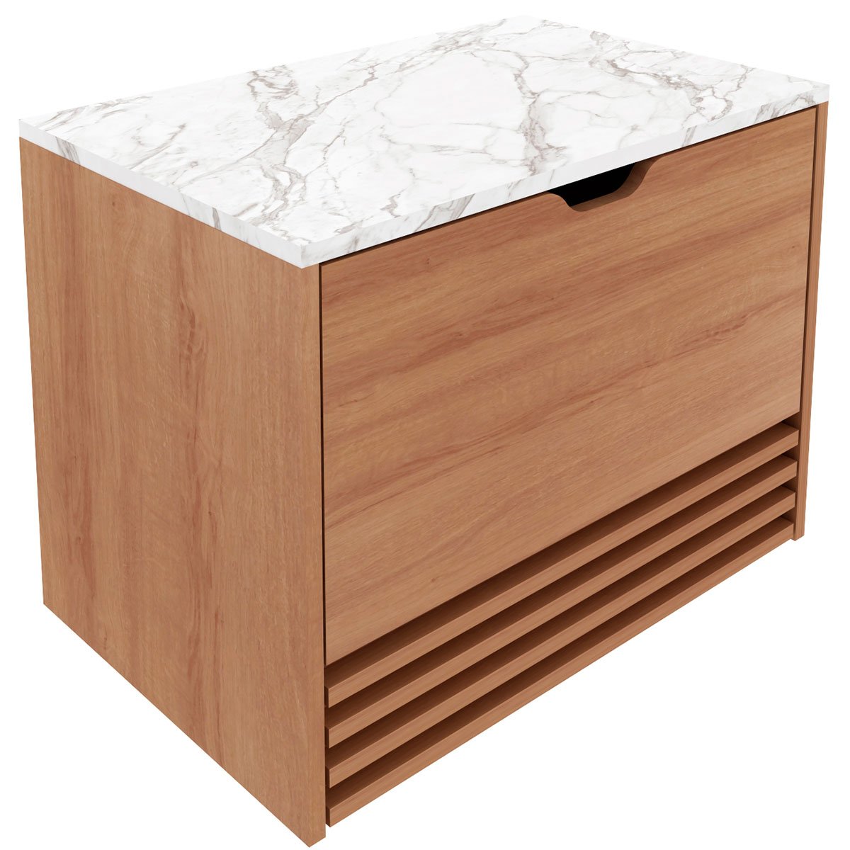 Gabinete de Banheiro 60 cm 1 Porta 1 Gaveta Sâmia Amêndoa/Mármore Branco