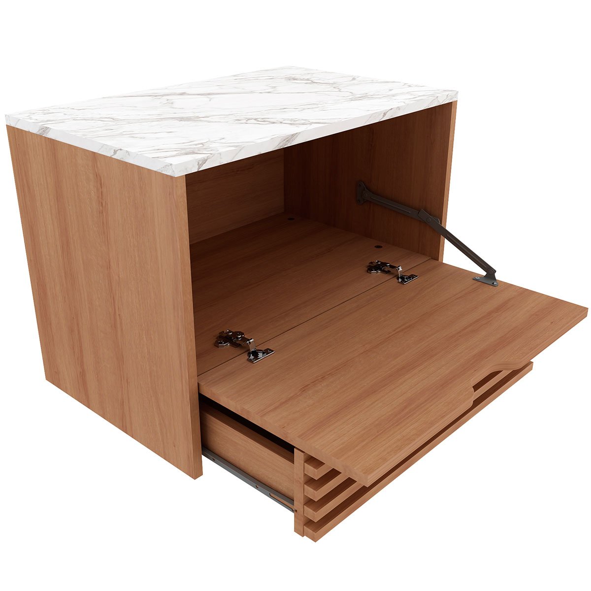 Gabinete de Banheiro 60 cm 1 Porta 1 Gaveta Sâmia Amêndoa/Mármore Branco
