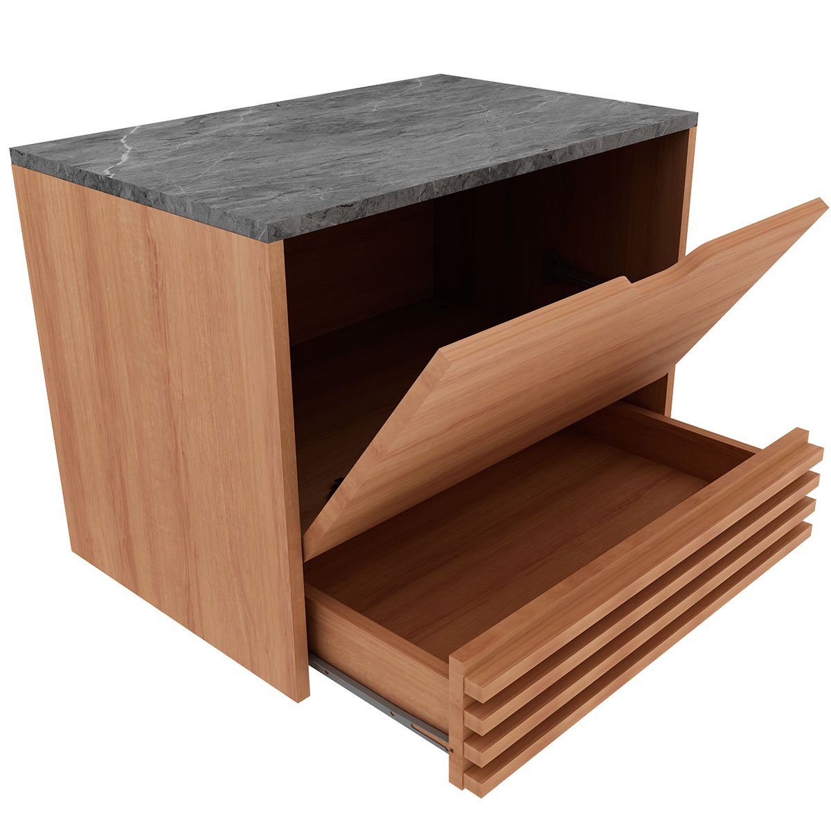Gabinete de Banheiro 60 cm 1 Porta 1 Gaveta Sâmia Amêndoa/Mármore Lunar